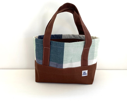 トートバッグ ブルーチェック×ブラウン トートバッグ minitora3493
