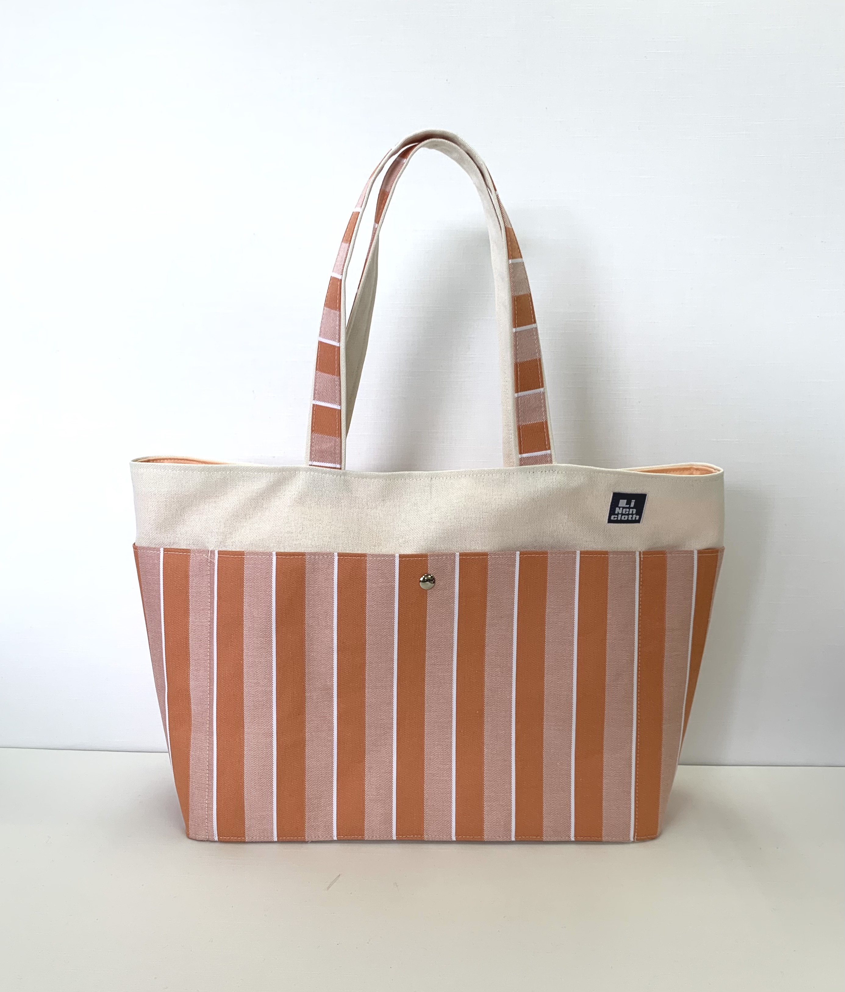 ぐる〜とポケット　トートバッグ　ストライプ(オレンジ)