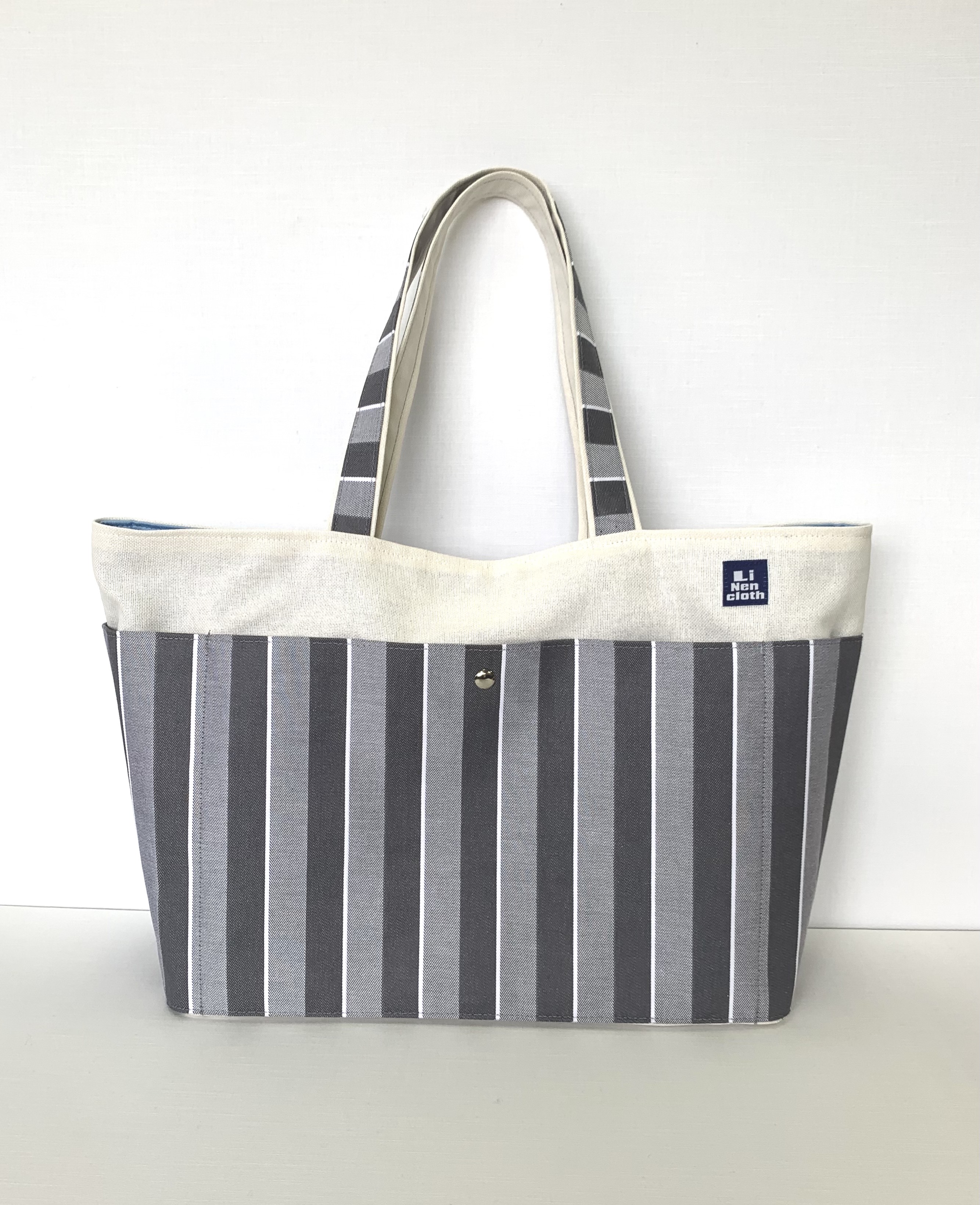 ぐる〜とポケット　トートバッグ　ストライプ(グレー)