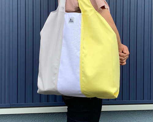カラフル エコバッグ L レモンイエロー×グレー エコバッグ・サブ