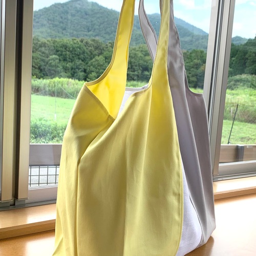 カラフル エコバッグ L レモンイエロー×グレー エコバッグ・サブバッグ