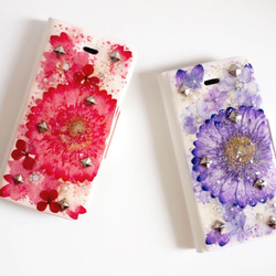 受注生産【Gerberガーベラ】Studs Flower 手帳型 iPhone5/5s/SE 押し花ケース 2枚目の画像