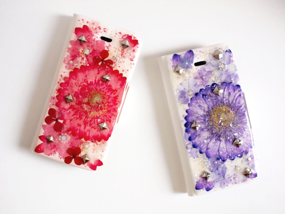 受注生産【Gerberガーベラ】Studs Flower 手帳型 iPhone5/5s/SE 押し花ケース 2枚目の画像