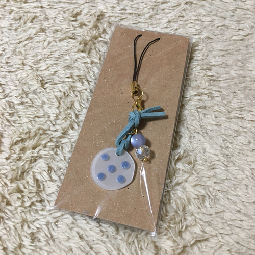 ハンドメイドストラップ♪ ビーズ＆デザインプラ板 キーホルダー Jun