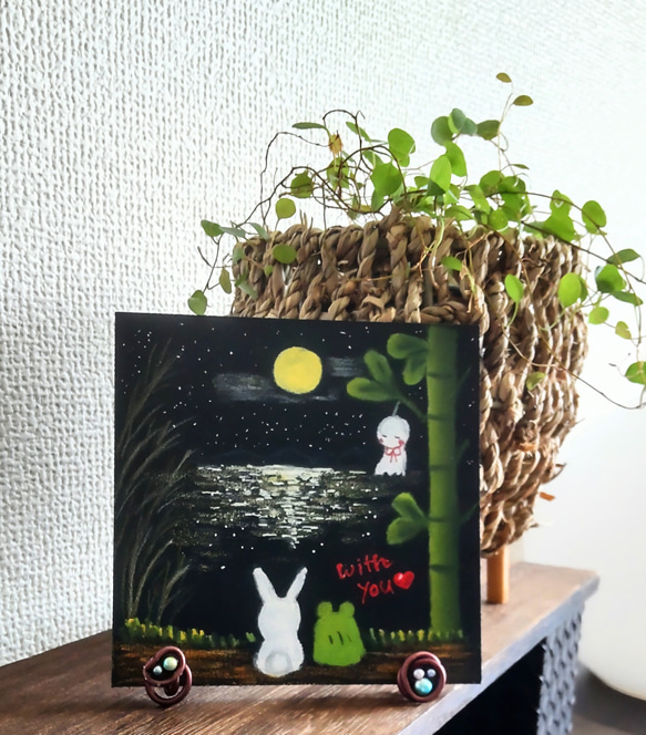 静かな月夜 心が穏やかになる夜 チョークアート 絵画 小さなアトリエ