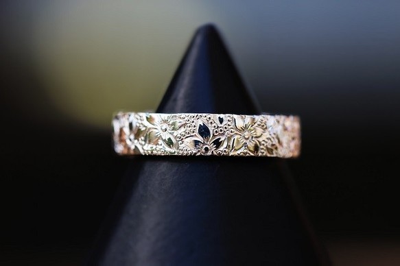 手彫り桜リング　　幅5ｍｍ　平打ちシルバーリング　ハワイアン