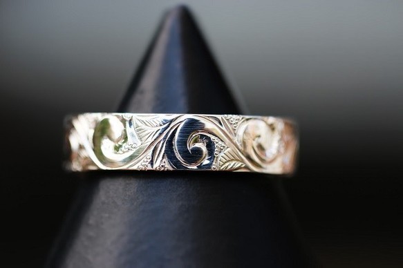 手彫りリング　アラベスク　唐草　幅5ｍｍ　平打ちシルバーリング　ハワイアン