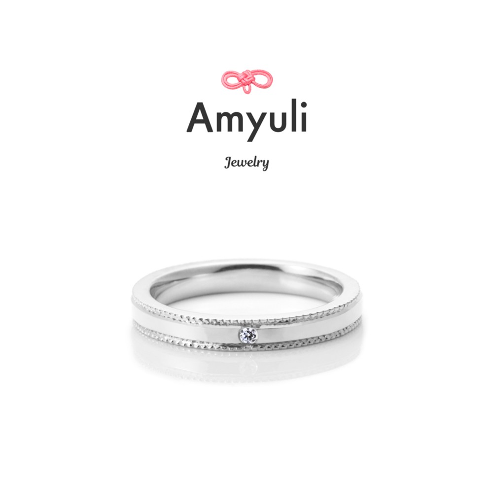 【ベビーリング】平打ち ミル打ち ダイヤ×1 プラチナ・K18《送料無料》