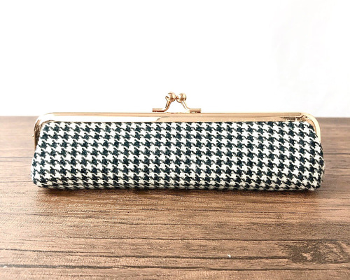 スコティッシュツイードのがま口ペンケース/スリムタイプマルチポーチ