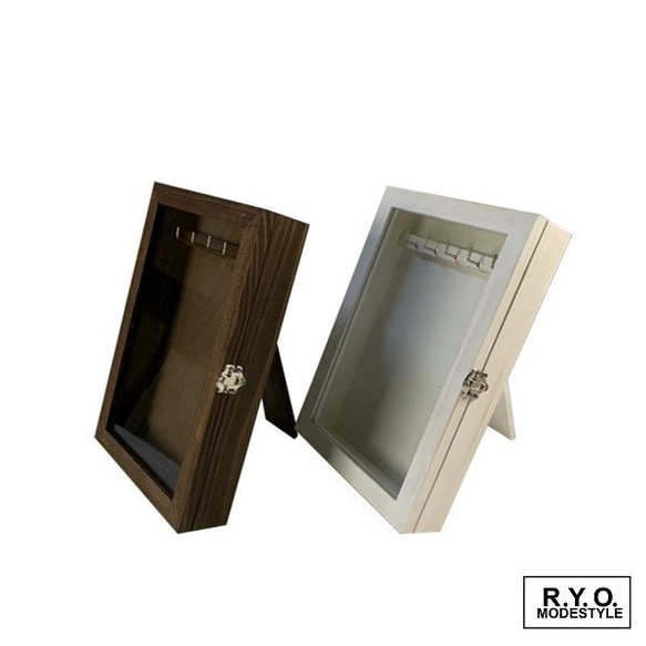 木製玻璃盒項鍊鑰匙箱 L 尺寸 第1張的照片