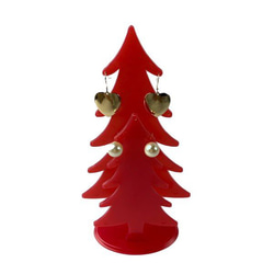 クリスマスツリー ピアス スタンド プラスチック製　レッド 3枚目の画像