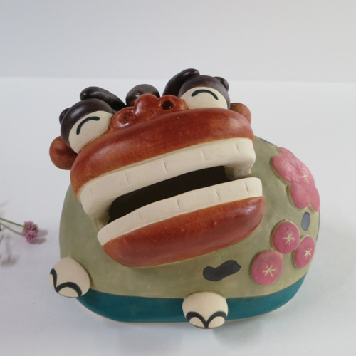 お笑い獅子舞 O-340 陶製 /Lion dance/舞獅 その他置物