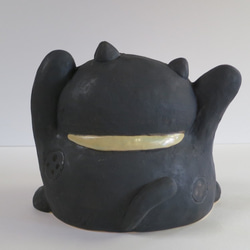 わーい黒招き（大）　Ｏ-198　陶製　/beckoning cat/招财猫 4枚目の画像