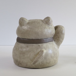 幸福招手（小）帶靠墊（中）O-288 陶瓷/招財貓/招財貓 第3張的照片