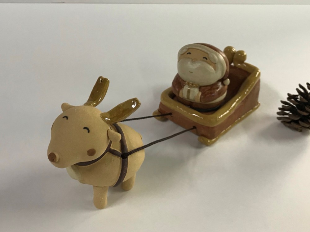 トナカイとそりとプレゼントサンタ　Ｘ-112、Ｘ-110　陶製　　/Santa　Christmas/聖誕老人　聖誕節