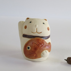 海鯛招財貓坐墊（極小） O-168 陶瓷/招財貓/招財貓/Eule/बिल्ली 第2張的照片