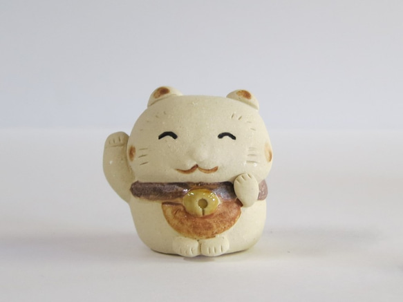 うふっ招き　Ｏ-305　陶製/Lucky cat/招財貓/Glückliche Katze/भाग्य 2枚目の画像