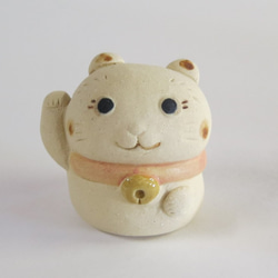 パッチリ瞳招き　Ｏ-307　陶製/Lucky cat/招財貓/Glückliche Katze/भाग्य 1枚目の画像