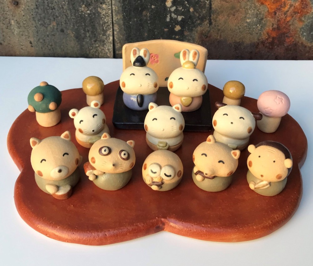 森の雛セット　Ｐ-162-Ｓ　陶製　/Hina doll/雛娃娃/Hina-Puppe/हिना गुड़िया