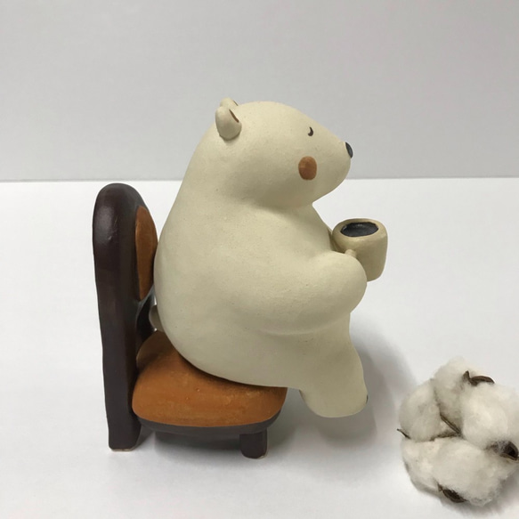 くつろぎ白くま　Ｏ-348　陶製/Polar Bear/北極熊/Polarbär/ध्रुवीय 5枚目の画像