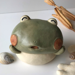 福笑いかえる　Ｅ-110　陶製　/frog　/改变 1枚目の画像