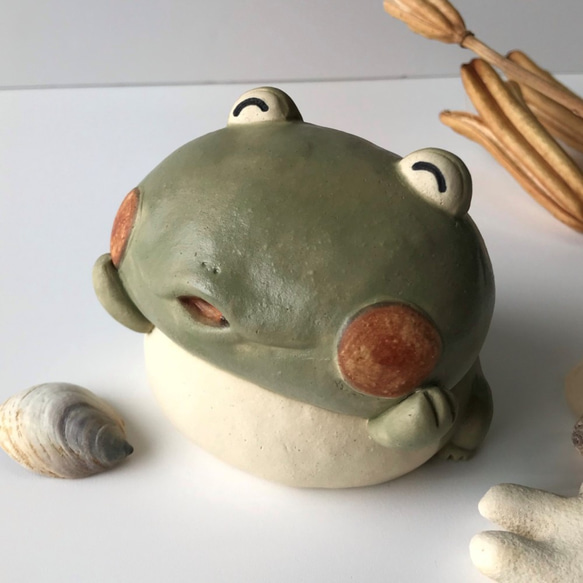 福笑いかえる　Ｅ-110　陶製　/frog　/改变 2枚目の画像