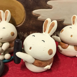 ちっちゃい十五夜セット（屏風、小台付）Ｊ-129-ＡＬＬＳ　陶製/Rabbit/兔子/Kaninchen 4枚目の画像