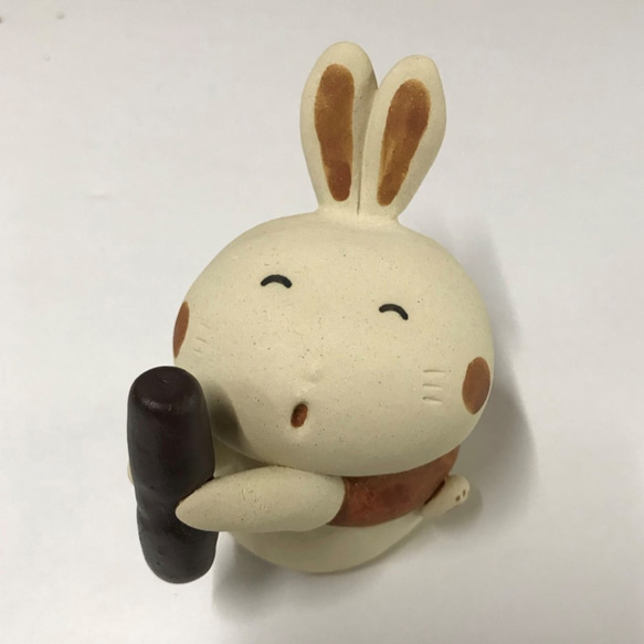 小麻糬搗兔子（兔子，研杵和研缽）J-129-1 陶瓷/Rabbit/Rabbit/Kaninchen/खरगोश 第3張的照片