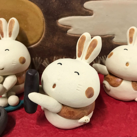 小麻糬搗兔子（兔子，研杵和研缽）J-129-1 陶瓷/Rabbit/Rabbit/Kaninchen/खरगोश 第10張的照片