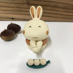 小麻糬圓形兔子（兔子和葉子麻糬）J-129-4 陶瓷/Rabbit/Rabbit/Kaninchen/खरगोश 第1張的照片