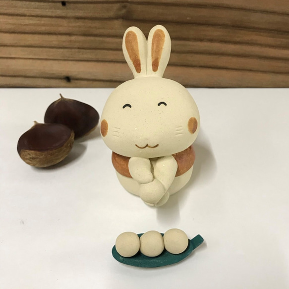 小麻糬圓形兔子（兔子和葉子麻糬）J-129-4 陶瓷/Rabbit/Rabbit/Kaninchen/खरगोश 第2張的照片