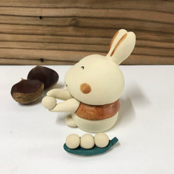 小麻糬圓形兔子（兔子和葉子麻糬）J-129-4 陶瓷/Rabbit/Rabbit/Kaninchen/खरगोश 第5張的照片