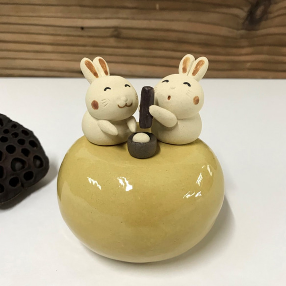 月とうさぎ J-130 陶製 /Rabbit/兔子 その他置物 サバイディー