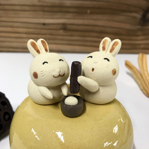 月とうさぎ J-130 陶製 /Rabbit/兔子 その他置物 サバイディー
