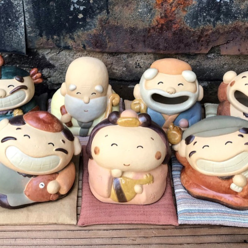 七福神の陶人形 やきもの人形 七福神 毘沙門天 陶器製 曾風作 : 小林陶芸 - 通販
