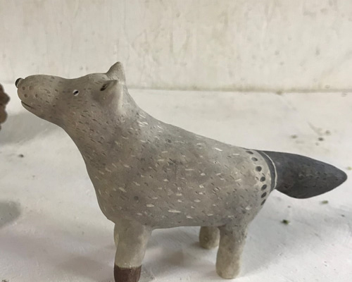 おおかみ（モノトーン） O-379-1 陶製 /Wolf/狼 その他置物