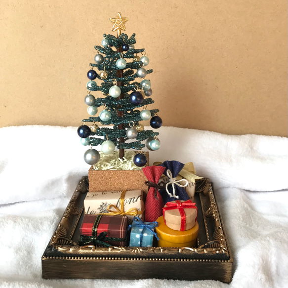 ＊緑ツリー＊　ビーズのクリスマスツリー　ビーズツリー　卓上　クリスマス　ミニチュア　置物　飾り 2枚目の画像