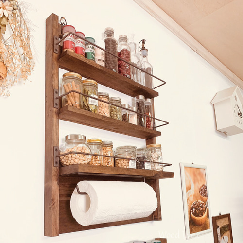 壁掛け 棚 木製 キッチン ラック スパイスラック 木製雑貨