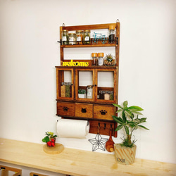 【20%OFF】壁掛けラック　スパイスラック　キッチンラック　木製雑貨　猫　木製家具　収納　新生活　調味料ラック 2枚目の画像