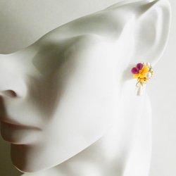 [再次上架] Viola（紫色 x 黃色）珍珠和寶石耳環/耳環 第4張的照片
