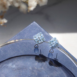 《再次上架》藍色繡球花珍珠和寶石耳環/耳環 第2張的照片