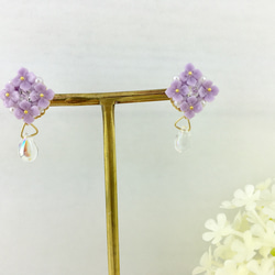 紫色繡球花造型珍珠夾式耳環（可變更為耳針） 第1張的照片