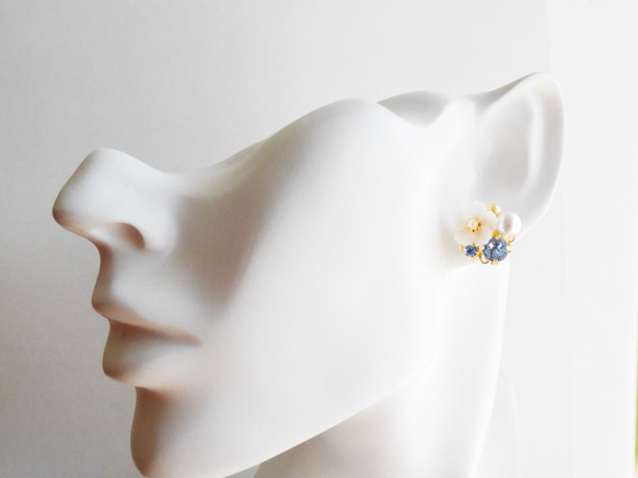 [再次上架] 白罌粟藍寶石和珍珠耳環/耳環 第3張的照片