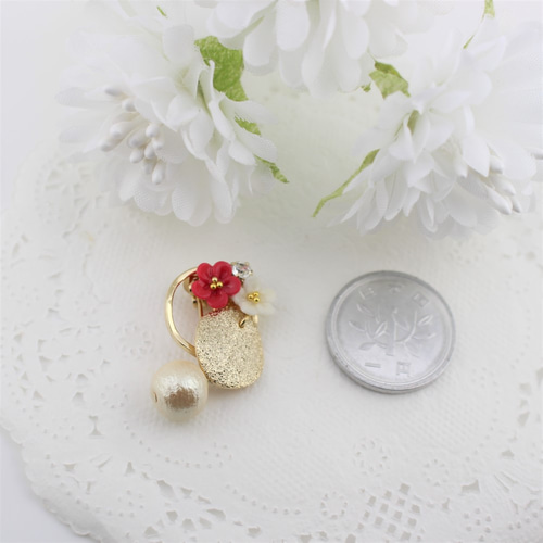 再販》紅白椿ゴールドサークルピアス/イヤリング ピアス（スタッド・一 