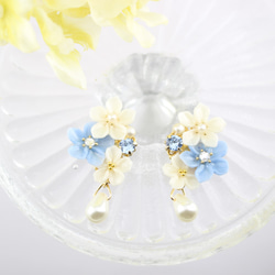 藍色花朵施華洛世奇耳環 第2張的照片