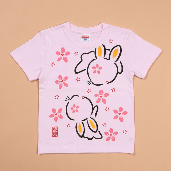 花うさぎTシャツ〈ピンク〉 1枚目の画像