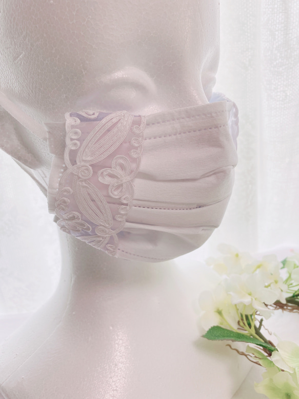 リボン刺繍レースインナーカバーマスク選べる抗ウイルス生地 1枚目の画像