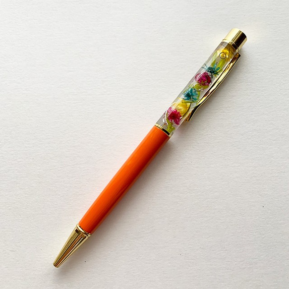 ꕤ 花火 ꕤ ハーバリウムボールペン オレンジ (替え芯付き) 1枚目の画像