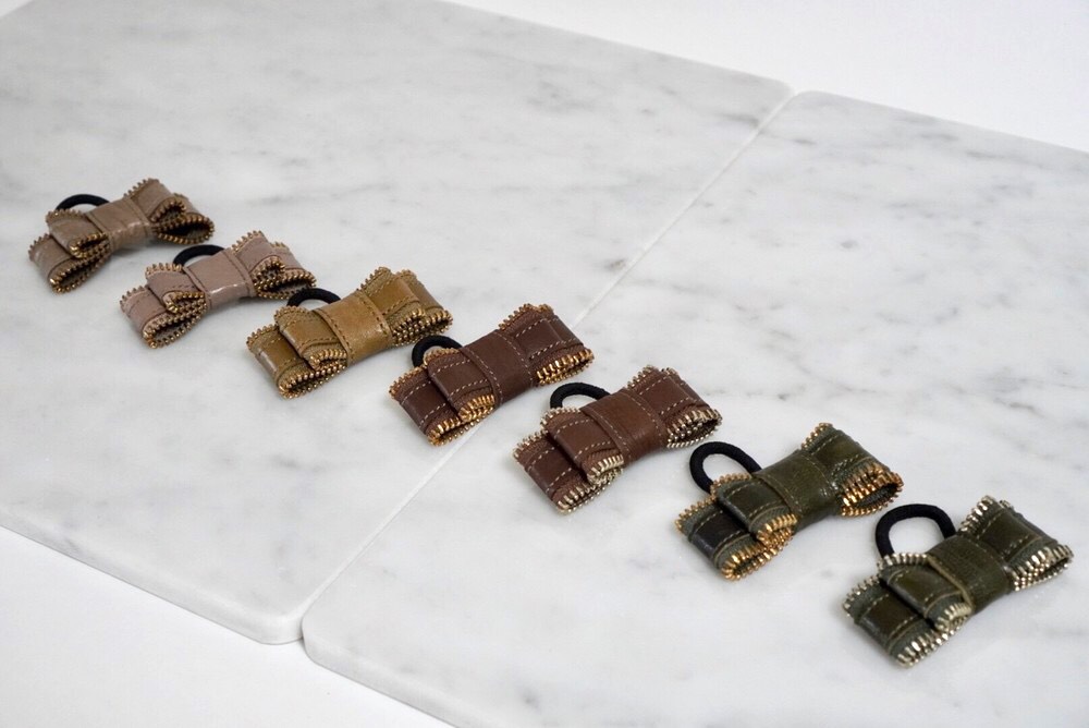 本革リボンヘアゴム アースカラー