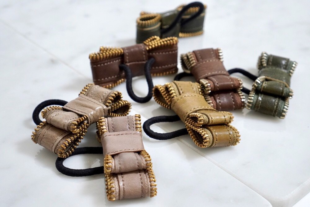 本革リボンヘアゴム アースカラー